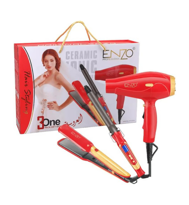 ENZO EN-6305A Professional 3-in-1 Hair Styling Package 1845 W 45W/55W-Includes High-Power Hair Dryer, Ceramic Straightener, and Curling Iron -Intl Version