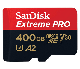 SanDisk 400GB Extreme PRO microSDXC card + SD adapter + RescuePro Deluxe, up to 200 MB/s, with A2 App Performance, for smartphones, action cameras or drones UHS-I Class 10 U3 V30