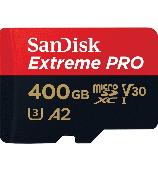 SanDisk 400GB Extreme PRO microSDXC card + SD adapter + RescuePro Deluxe, up to 200 MB/s, with A2 App Performance, for smartphones, action cameras or drones UHS-I Class 10 U3 V30