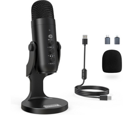 ZealSound USB Gaming Microphone,Condenser Computer PC Microphones,Plug&Play Mic for Podcast PS4/PS5 Vocal,YouTube on Mac&Windows with Mic Gain Control,Mute,Echo,Noise cancel,Headphone Jack,K66 Black