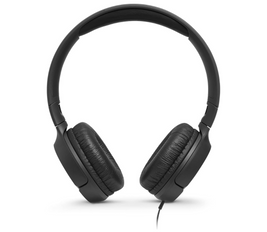 JBL Tune 500 Wired On-Ear Headphones, Deep JBL Pure Bass Sound, 1-Button Remote/Mic, Lightweight and Foldable Design, Tangle-Free Flat Cable, Voice Assistant - Black, JBLT500BLK, Medium