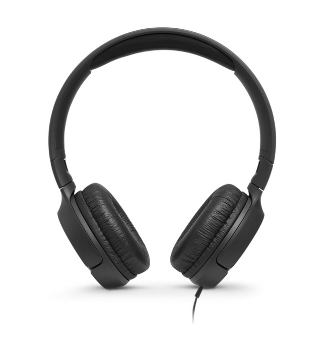 JBL Tune 500 Wired On-Ear Headphones, Deep JBL Pure Bass Sound, 1-Button Remote/Mic, Lightweight and Foldable Design, Tangle-Free Flat Cable, Voice Assistant - Black, JBLT500BLK, Medium