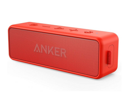 Anker SoundCore 2 Portable Bluetooth Speaker with Better Bass, 24-Hour Playtime, 66ft Bluetooth Range, IPX5 Water Resistance & Built-in Mic, Dual-Driver Wireless Speaker (Red)