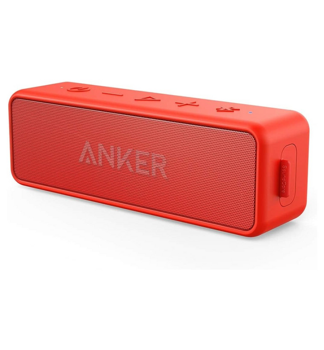 Anker SoundCore 2 Portable Bluetooth Speaker with Better Bass, 24-Hour Playtime, 66ft Bluetooth Range, IPX5 Water Resistance & Built-in Mic, Dual-Driver Wireless Speaker (Red)