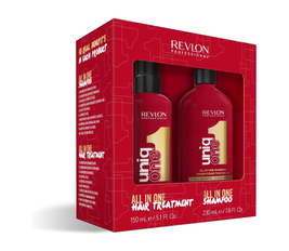 REVLON PROFESSIONAL UniqOne Care Set: Hair Treatment Classic, 150 ml, Leave in Hair Treatment, Anti Frizz Spray with Heat Protection & Shampoo, 230 ml, for Silky, Shiny and Easy to Comb Hair, Vegan