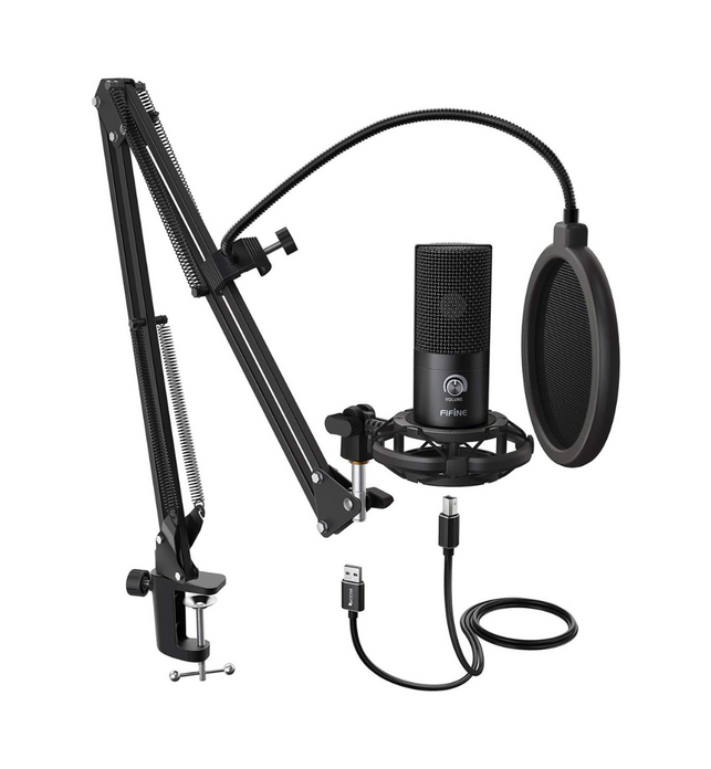 FIFINE Studio Condenser USB Microphone Computer PC Microphone Kit with Adjustable Scissor Arm Stand Shock Mount for Instruments Voice Overs Recording Podcasting YouTube Karaoke Gaming Streaming-T669