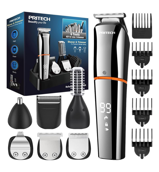 PRITECH Hair Clippers, Beard Trimmer for Men, Cordless Hair Trimmer Hair Cutting Groomer Kit, USB Rechargeable 6 in 1