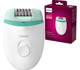 Philips Satinelle Essential Epilator, Corded, Compact Hair Removal, BRE224/00 White & Green