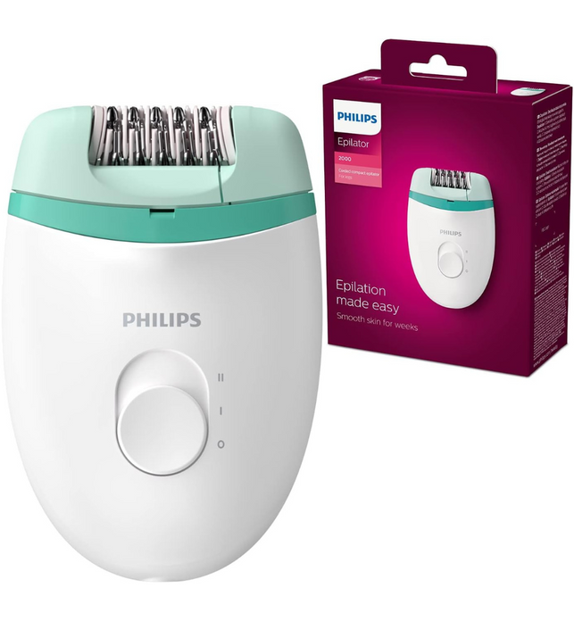 Philips Satinelle Essential Epilator, Corded, Compact Hair Removal, BRE224/00 White & Green