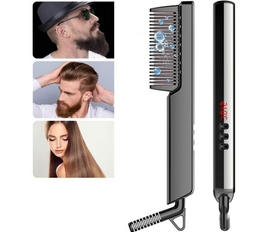 BIKUUL Hair Straightener Brush,Beard Straightener Comb,Ceramic Heating,6 Temperature Control,Anti-Scald,Frizz-Free,30s Fast Heat Up, Auto Off, Portable Hair Straightening Comb,For Men & Women