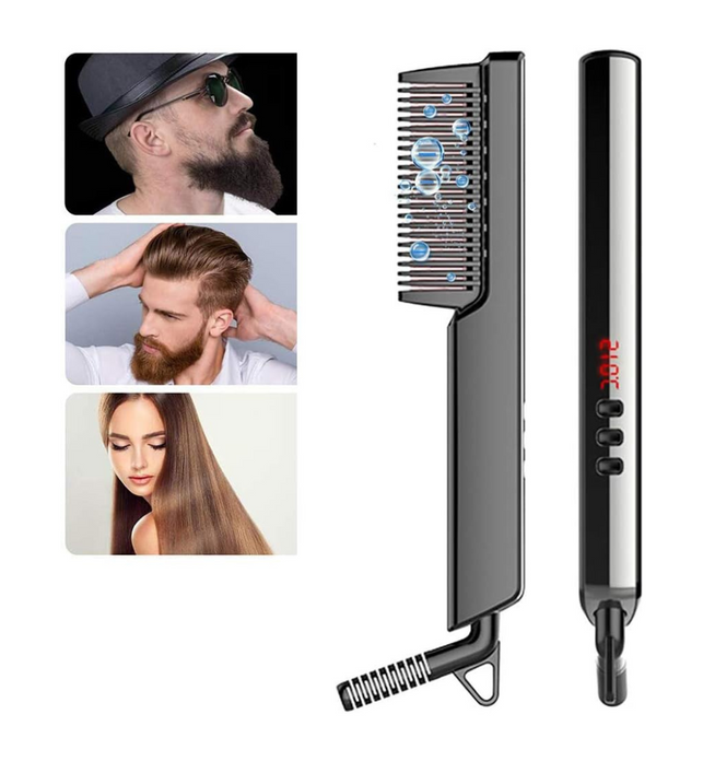 BIKUUL Hair Straightener Brush,Beard Straightener Comb,Ceramic Heating,6 Temperature Control,Anti-Scald,Frizz-Free,30s Fast Heat Up, Auto Off, Portable Hair Straightening Comb,For Men & Women