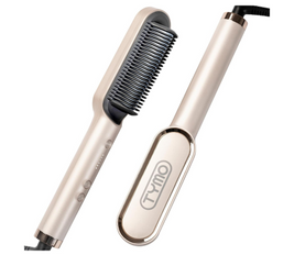 TYMO Hair Straightener Brush, Hair Iron with Built-in Comb. Tourmaline Ceramic Coating. Fast Heating & 5 Temp Settings. Hair Straightener Brush That Salon Styling at Home.(Gold)