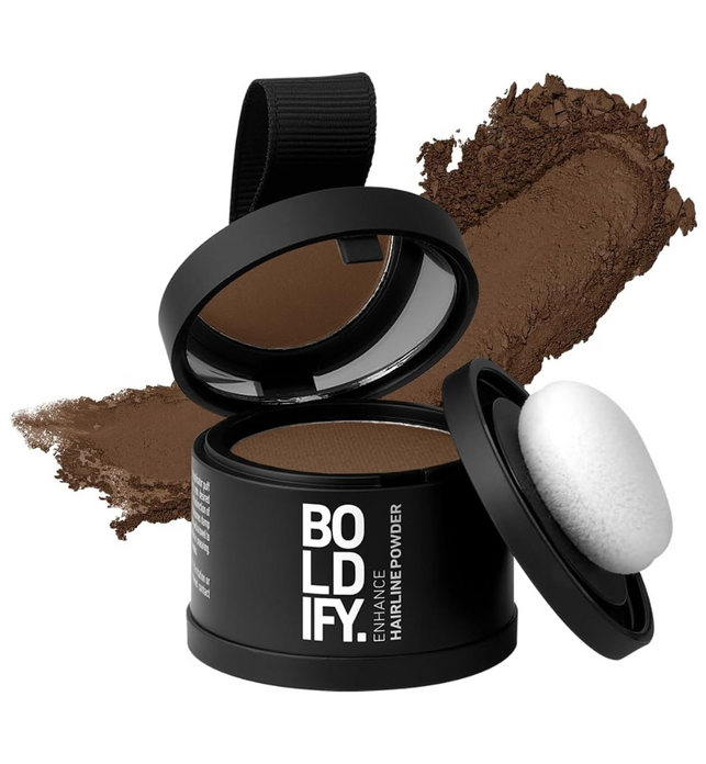 BOLDIFY Hairline Powder, Instantly Conceals Hair Loss and Fills In Receding Hairlines, and Wide Parts, Stain-Proof 48 Hour Formula for Hair & Beard, Root Concealer & Gray Hair Coverage (Light Brown)