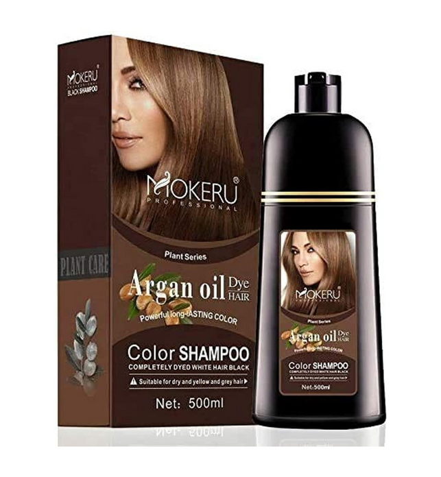 MOKERU Argan Oil Dye Hair Color Shampoo (02,500ml, Dark Brown)