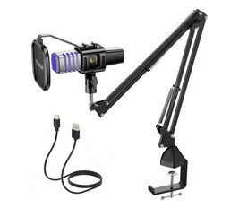 TONOR USB Gaming Microphone, RGB Streaming Microfono Set, PC Podcast Recording Computer Mic for PS4/5, Discord, Twitch, Cardioid Condenser Mic with Adjustable Boom Arm Stand TC30S+, Black