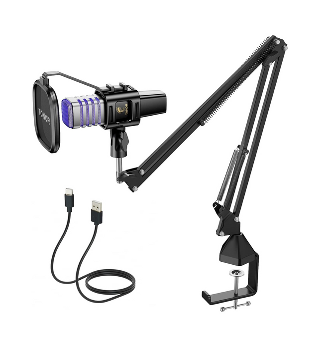 TONOR USB Gaming Microphone, RGB Streaming Microfono Set, PC Podcast Recording Computer Mic for PS4/5, Discord, Twitch, Cardioid Condenser Mic with Adjustable Boom Arm Stand TC30S+, Black