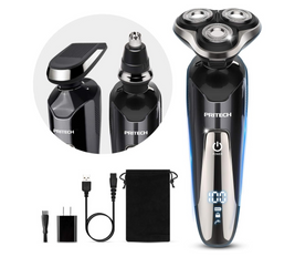 PRITECH Mens Electric Razor for Men Electric Face Shavers Rechargeable Shaving Men's Cordless Razors IPX7 Waterproof Wet Dry 3 in 1 Rotary Shavers Beard Nose Mustache Trimmer USB Charging