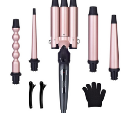 BEROZA 5-in-1 Hair Curling Iron, Ceramic Curling Iron Set with 3 Barrel Curling Wand with 4 Interchangeable Ceramic Barrels, 360° Rotating Curling Iron. (A)