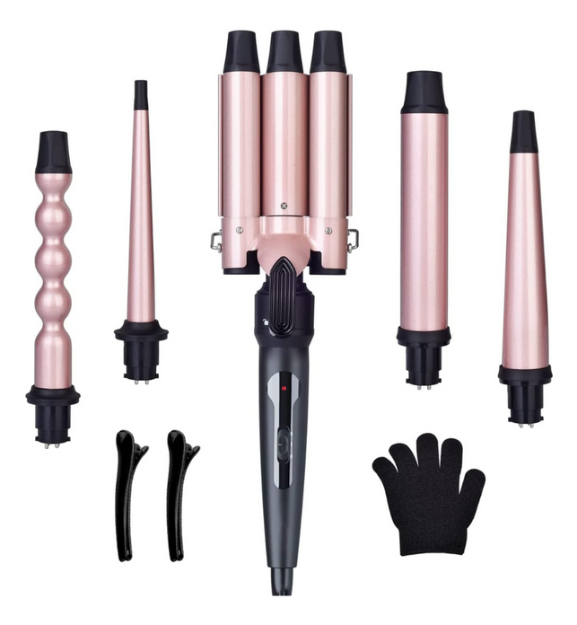 BEROZA 5-in-1 Hair Curling Iron, Ceramic Curling Iron Set with 3 Barrel Curling Wand with 4 Interchangeable Ceramic Barrels, 360° Rotating Curling Iron. (A)