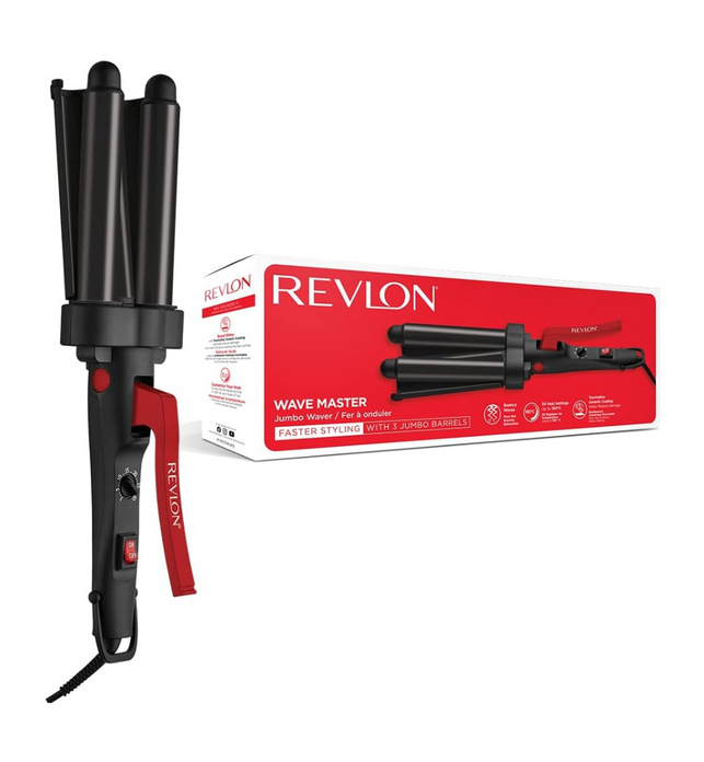 Revlon Wave Master Jumbo Waver (Three-Prong Jumbo Barrels, Tourmaline Ceramic Coating, 30 Heat Settings Up to 190°C) RVIR3056UKE