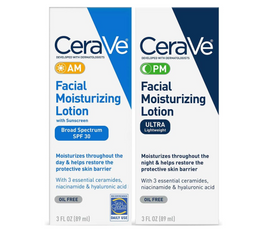 CeraVe Facial Moisturizing Lotion 3 Fl Oz (Pack of 2) AM/PM Bundle (Packaging may vary)