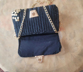 Naseem Collection Beautiful  Handmade Shoulder Bag With Golden Chain And Front Lock