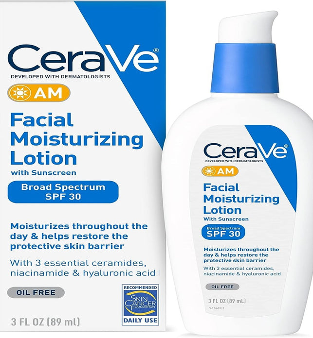 CeraVe Facial Moisturizing Lotion AM SPF 30, 3 oz, Daily Face Moisturizer with SPF, Packaging May Vary
