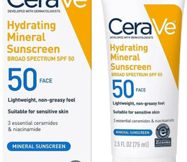 CeraVe 100% Mineral Sunscreen SPF 50 | Face Sunscreen with Zinc Oxide & Titanium Dioxide for Sensitive Skin | 2.5 oz, 1 Pack (Packaging May Vary)
