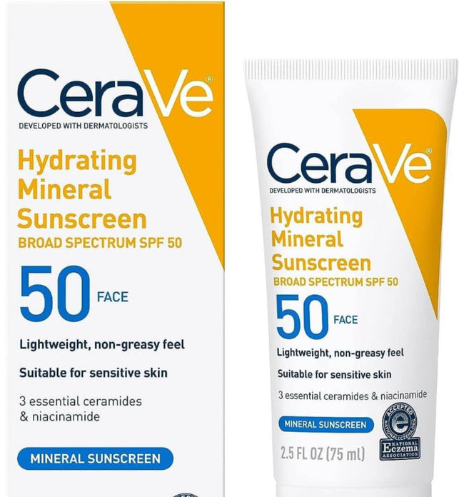 CeraVe 100% Mineral Sunscreen SPF 50 | Face Sunscreen with Zinc Oxide & Titanium Dioxide for Sensitive Skin | 2.5 oz, 1 Pack (Packaging May Vary)