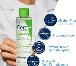 CeraVe Hydrating Toner for Face Non-Alcoholic with Hyaluronic Acid, Niacinamide, and Ceramides for Sensitive Dry Skin, Fragrance-Free Non Comedogenic, Full Size, 6.80 Ounce (Pack of 1)