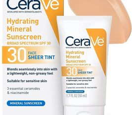 CeraVe Tinted Sunscreen with SPF 30 | Hydrating Mineral Sunscreen With Zinc Oxide & Titanium Dioxide | Sheer Tint for Healthy Glow | 1.7 Fluid Ounce