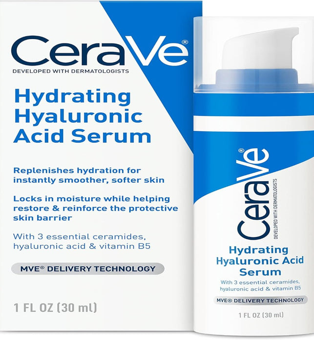 Cerave Hyaluronic Acid Serum for Face with Vitamin B5 and Ceramides, Hydrating Face Serum for Dry Skin, Fragrance Free, 1 Ounce